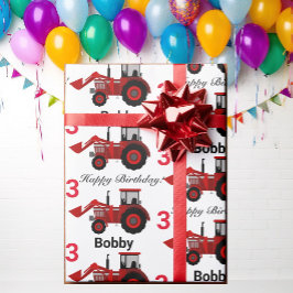 Young Boys Red Loader Traktor Name n Age Birthday Geschenkpapier