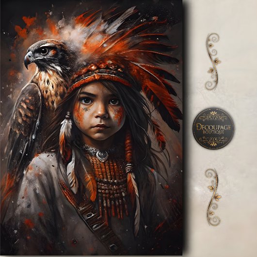 Young Brave & Eagle Headdress Decoupage Seidenpapier
