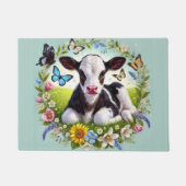 Young Calf mit Blumenreath und Schmetterlingen Fußmatte (Vorderseite)