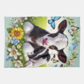 Young Calf mit Blumenreath und Schmetterlingen Geschirrtuch (Horizontal)