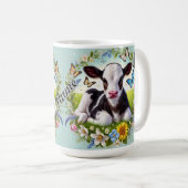 Young Calf mit Blumenreath und Schmetterlingen Kaffeetasse (VorderseiteRechts)