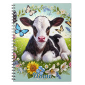 Young Calf mit Blumenreath und Schmetterlingen Notizblock (Vorderseite)