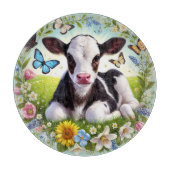 Young Calf mit Blumenreath und Schmetterlingen Schneidebrett (Vorderseite)
