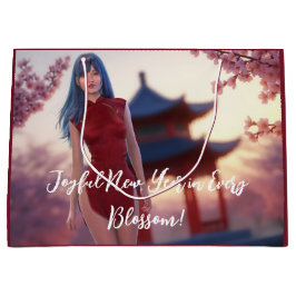 Young Cheongsam Beauty Posing für chinesisches Neu Große Geschenktüte