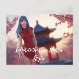 Young Cheongsam Beauty Posing für chinesisches Neu Postkarte