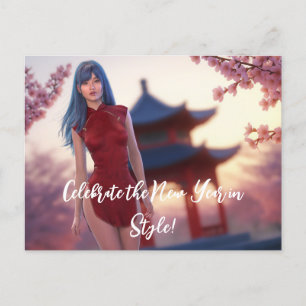 Young Cheongsam Beauty Posing für chinesisches Neu Postkarte