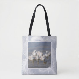 Young Cygnet Swans & Feathers Blue Tasche