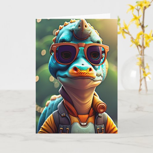 Young Dinosaur | Geburtskarte Karte (Gelbe Blume)