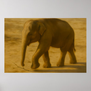 Young Elephant - Realistische Wildlife Art Poster