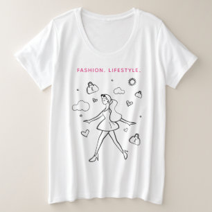 Young Fashion Girl - Sketch in Schwarz, Weiß und R Große Größe T-Shirt