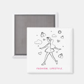 Young Fashion Girl - Skizzierte Kunst in Schwarz u Magnet (Vorderseite/Rückseite)