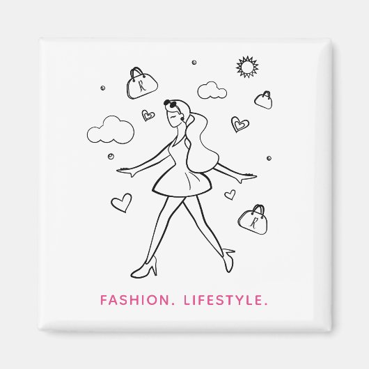 Young Fashion Girl - Skizzierte Kunst in Schwarz u Magnet (Vorne)