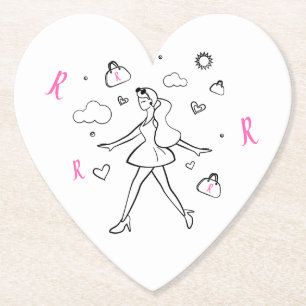 Young Fashion Girl - Skizzierte Kunst in Schwarz u Untersetzer