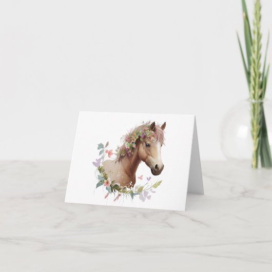 Young Foal Horse mit Blume BLANK Karte (Vorderseite)