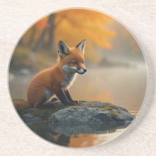 Young Fox im Herbst Getränkeuntersetzer (Vorne)