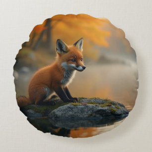 Young Fox im Herbst Rundes Kissen