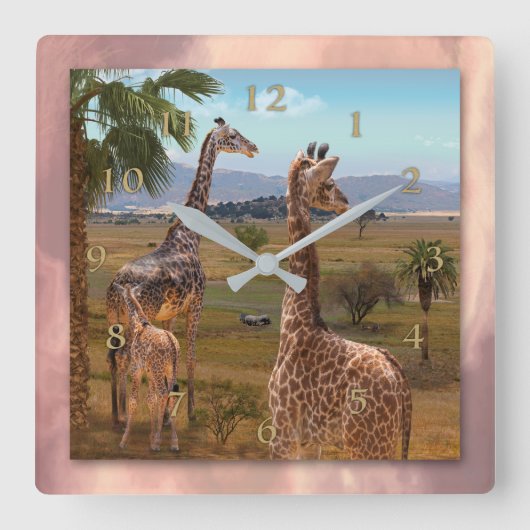 Young Giraffe Twins of Africa Quadratische Wanduhr (Vorderseite)