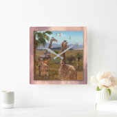 Young Giraffe Twins of Africa Quadratische Wanduhr (Zuhause)