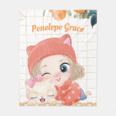 Young Girl and Cat Orange Rose + Individuelle Name Fleecedecke (Vorderseite)