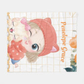 Young Girl and Cat Orange Rose + Individuelle Name Fleecedecke (Vorderseite (Horizontal))