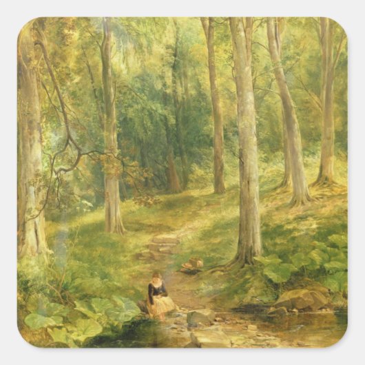 Young Girl Bathing her Feet Quadratischer Aufkleber (Vorderseite)