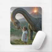 Young Girl Befriending a Dinosaur Mousepad (Mit Mouse)