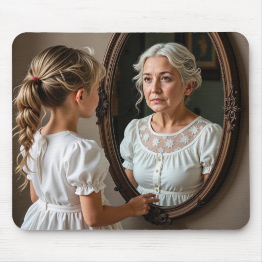 Young Girl Blick auf Großmutter Reflektion Mousepad (Vorne)
