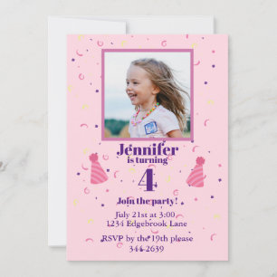 Young Girl confetti - Rosa Geburtstagsparty Einladung