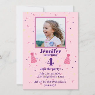 Young Girl confetti - Rosa Geburtstagsparty Einladung