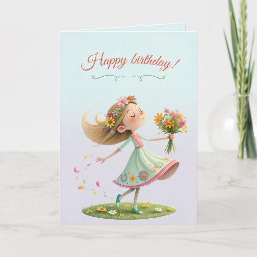 Young girl flourishing in the spring breeze karte (Vorderseite)