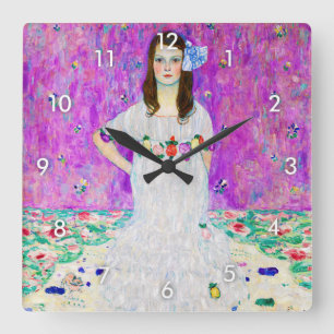 Young Girl, Gustav Klimt Quadratische Wanduhr