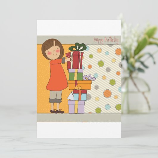 Young Girl Happy Birthday Einladung (Stehend Vorderseite)