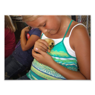 Young Girl Holding Baby Duck Fotodruck