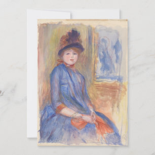 Young Girl in a Blue Dress Watercolor von Renoir Karte
