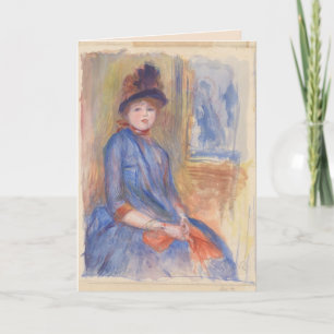 Young Girl in a Blue Dress Watercolor von Renoir Karte