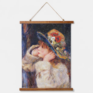 Young Girl in einem Hut mit Wildblumen Wandteppich Mit Holzrahmen