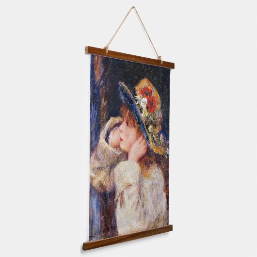 Young Girl in einem Hut mit Wildblumen Wandteppich Mit Holzrahmen (Gewinkelt)