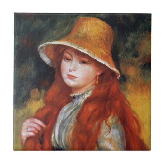 Young Girl in einem Strohhut von Renoir Fliese (Vorderseite)