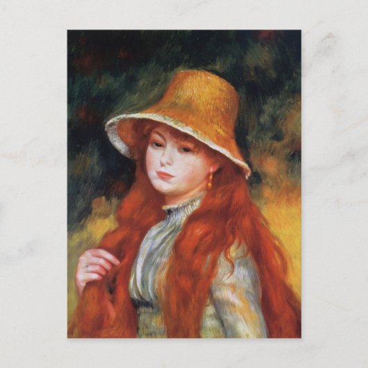 Young Girl in einem Strohhut von Renoir Postkarte (Vorderseite)