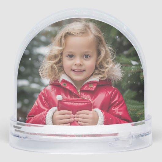 Young Girl in Red Christmas Foto Schneekugeln (Rückseite)