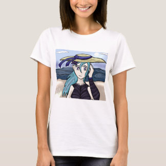 Young Girl mit Hut On Beach Grafik-T - Shirt