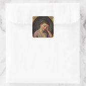 Young Girl mit Rose Quadratischer Aufkleber (Tasche)