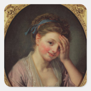 Young Girl mit Rose Quadratischer Aufkleber