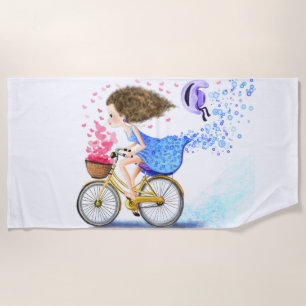 Young Girl on a Bike Beach Handtuch Romantische Li