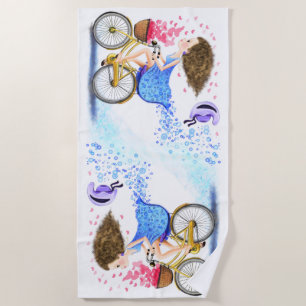 Young Girl on a bike Beach Towel Liebe Strandtuch