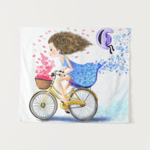 Young Girl on a Bike Tapestes Romantische Liebe Wandteppich