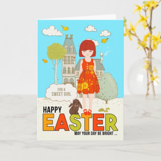 Young Girl on Oaster Redhead mit Freckles Karte (Gelbe Blume)