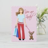 Young Girl & Pup Geburtstagsparty Einladung (Stehend Vorderseite)