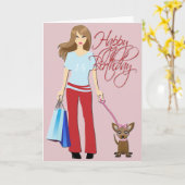 Young Girl & Pup Happy Birthday Karte (Gelbe Blume)