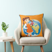 Young Girl Reading a Book with a Vibranly Globe Kissen (Stuhl )
